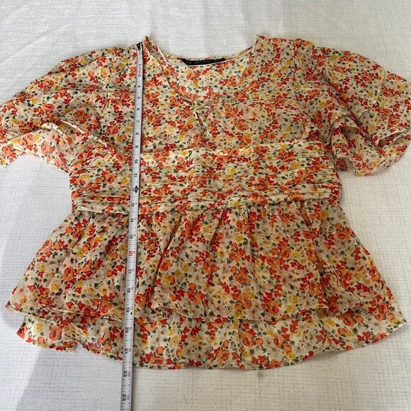 Zara Basic Collection Women Crop Floral Butterfly Sleeves Blouse . Size Medium - Picture 8 of 11